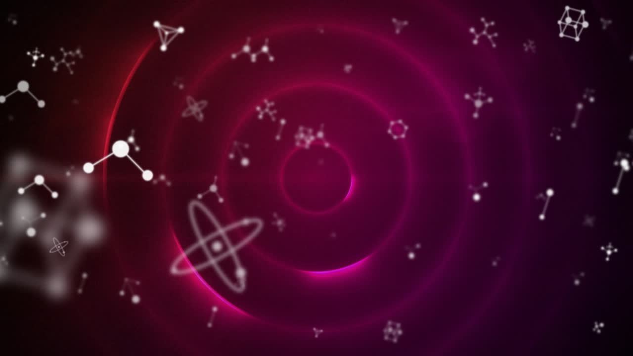animación de estructuras químicas sobre círculos rojos
