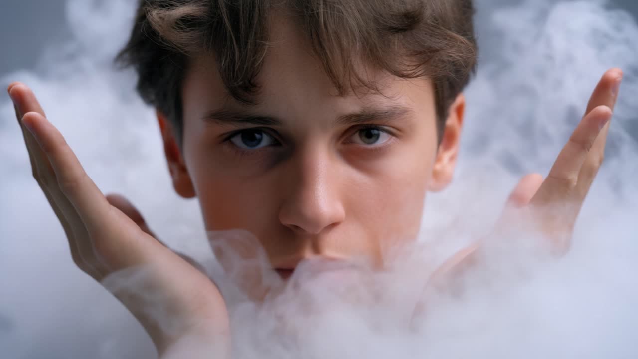 La lotta di una giovane persona con emozioni travolgenti, rappresentata da una nebbia eterea che circonda la loro testa ed espressioni che dimostrano tumulto e conflitto interiore.