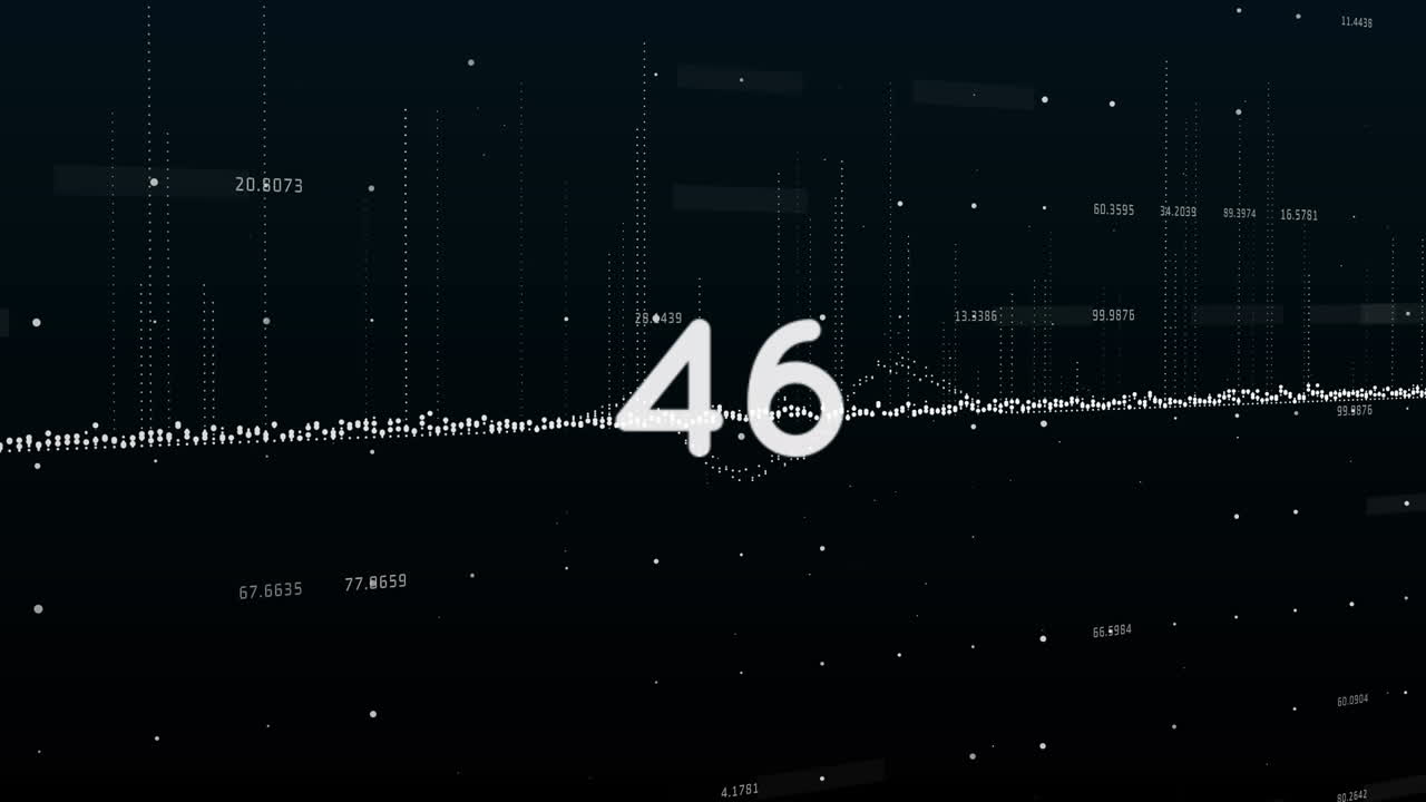 Animation of numbers and data processing on black background