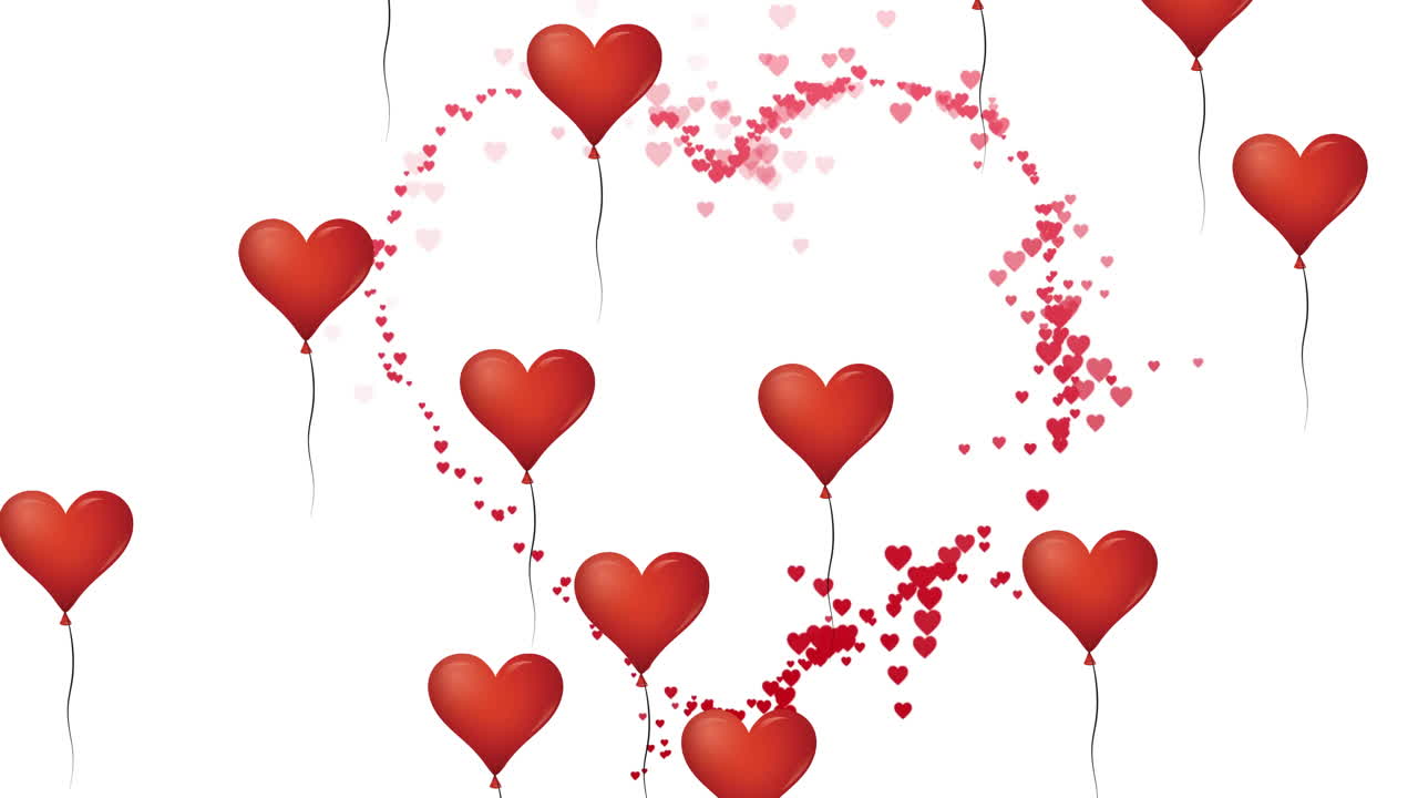 Animazione di forme a cuore che creano un cuore più grande su sfondo bianco