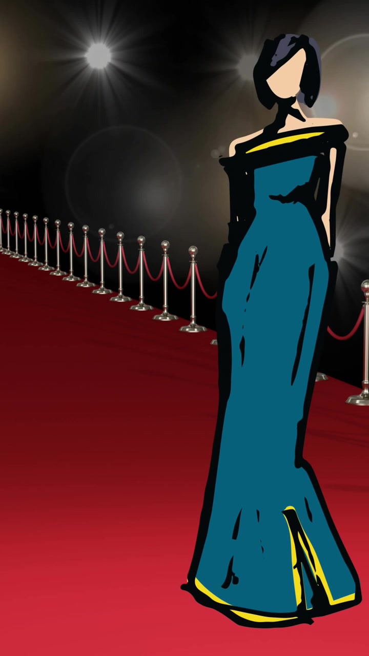 Animation af lyspletter over rødt forhæng og stjerner på sort baggrund