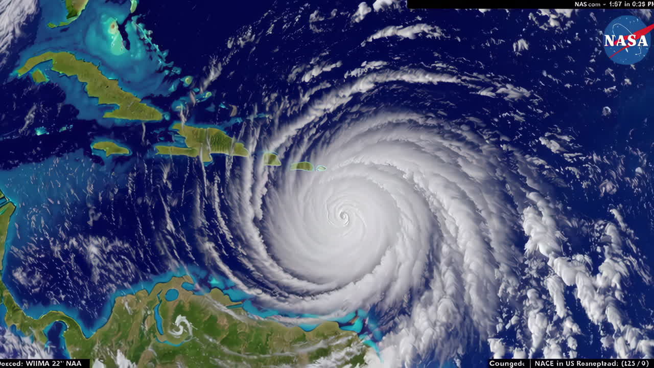 Satellite View of a Large Hurricane Over the Caribbean