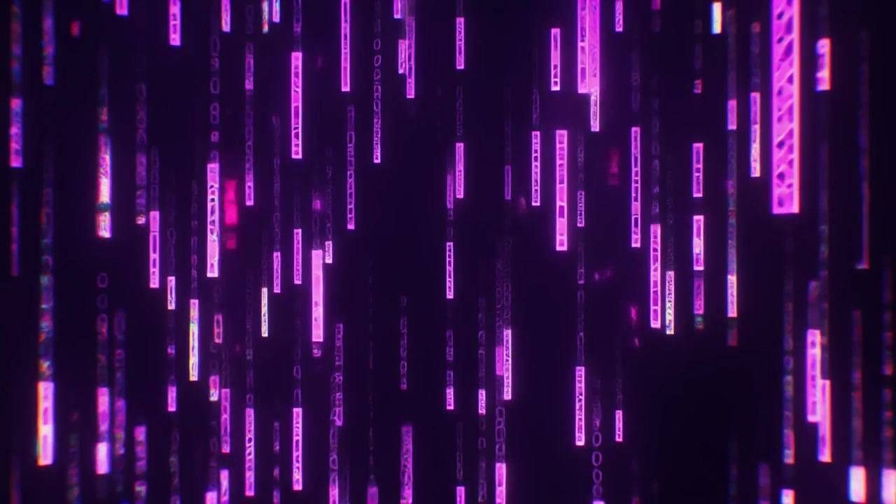 Abstract Digital Matrix Background with Falling Purple Binary Code