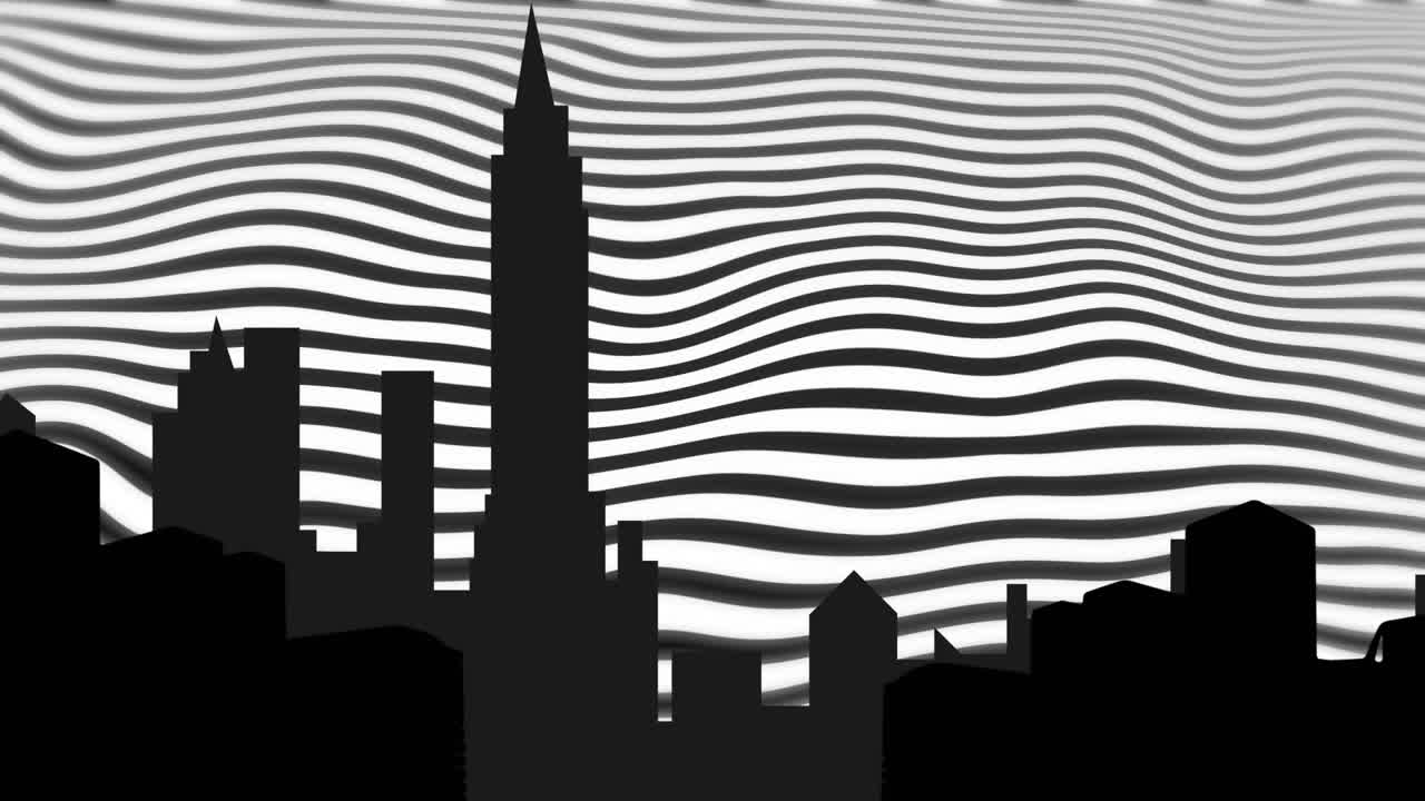 Animation of cityscape and lines over white background