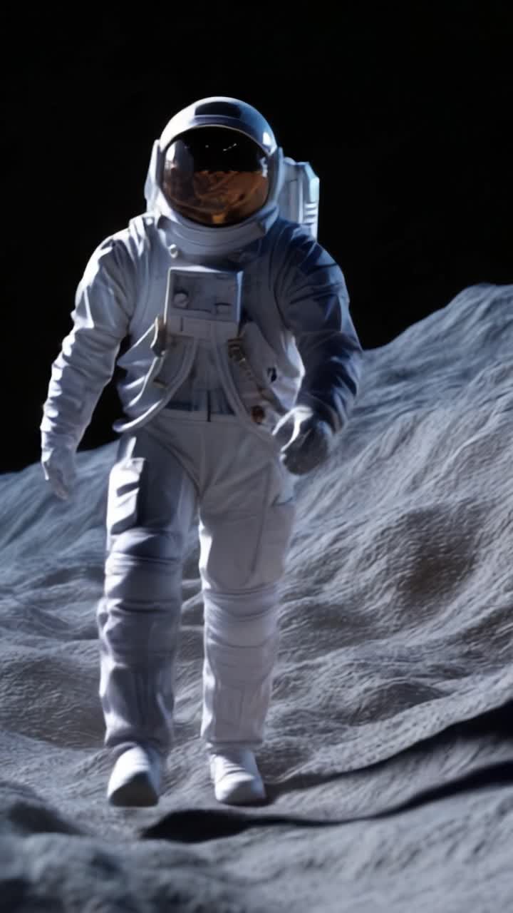 An astronaut explores the lunar surface, showcasing the challenges and beauty of outer space, highlighting the stark landscape and human capability in space exploration