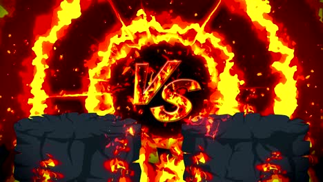 animación de fuego de dibujos animados. fondo de bucle de llama. competencia. juego de batalla. versus icono. vs icono.