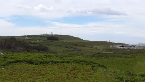 4K-Footage-of-Estaca-de-Bares-in-galicia,-lighthouse-and-shelter-ruins-on-a-Cloudy-Day,-panoramic-view-with-sony-rx100-va,-Cabo-Ortegal