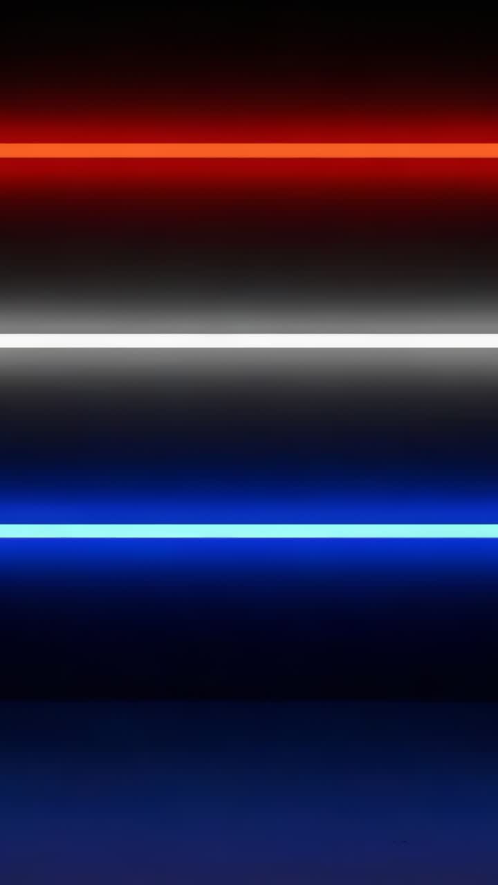Vertical video: Displaying three neon bars glowing red white blue against dark gradient backdrop