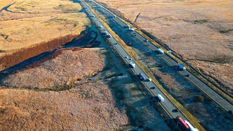 Aerial-View-of-the-M62-Motorway-Ripponden-near-Windy-Hill-Oldham,-On-Saddleworth-Moor