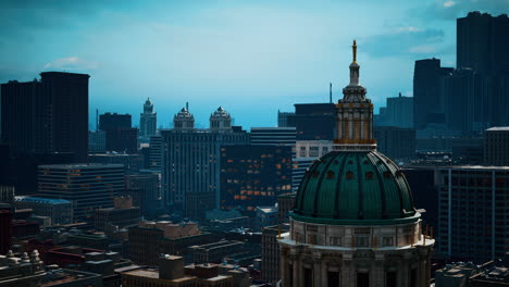 aerial view of st. louis skyline at dusk