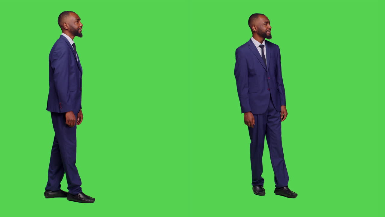 Imagens de um empresário em trajes formais em um chroma key