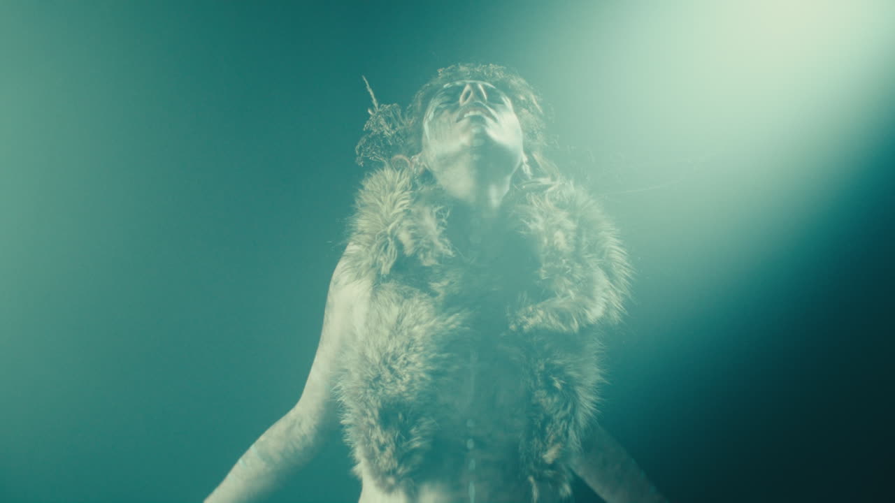 A creepy witch during the night storm