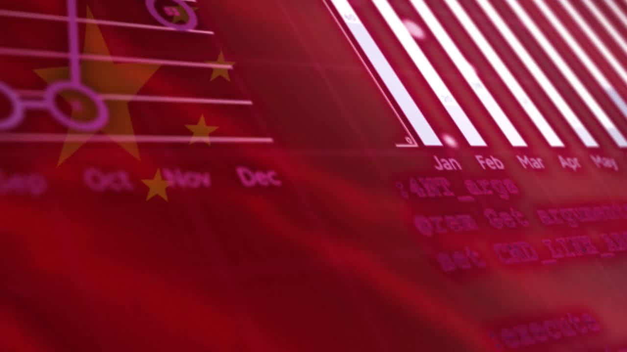 animación del procesamiento de datos estadísticos contra el fondo de la bandera china
