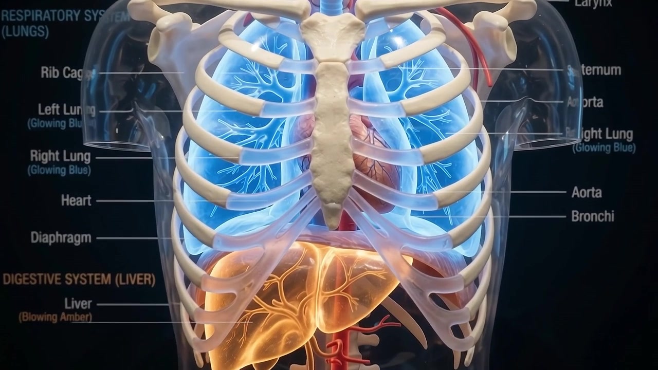Anatomical Model of the Human Thorax Showing Respiratory and Digestive Systems