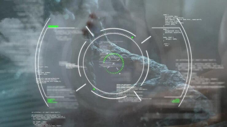 Animation of scientist data processing and dna strand over grey background
