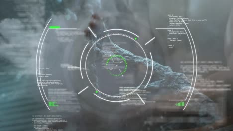 Animación-Del-Procesamiento-De-Datos-Científicos-Y-Cadena-De-ADN-Sobre-Fondo-Gris