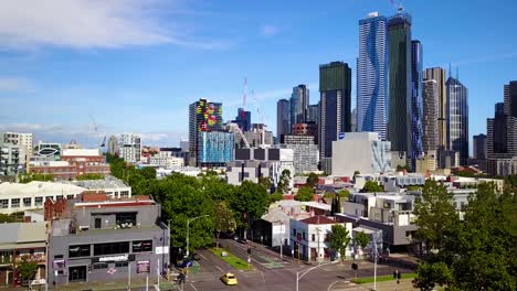 nice rising aerial establishing shot of melbourne victoria australia central business district downtown