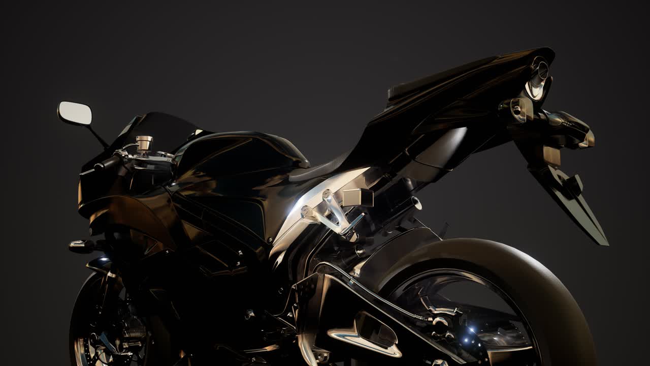 밝은 조명을 가진 어두운 스튜디오에서 스포츠 오토바이