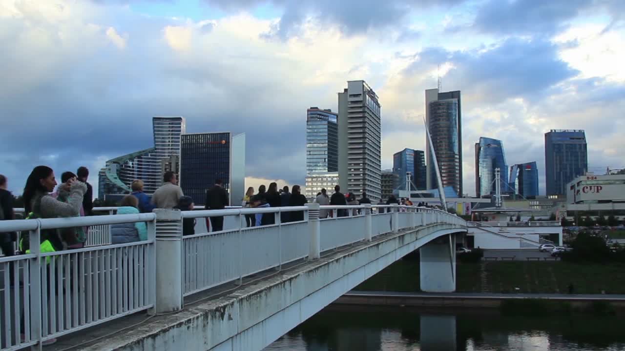White Bridge in the Capital City Vilnius, Lithuania, Baltic States, Europe. Time Lapse