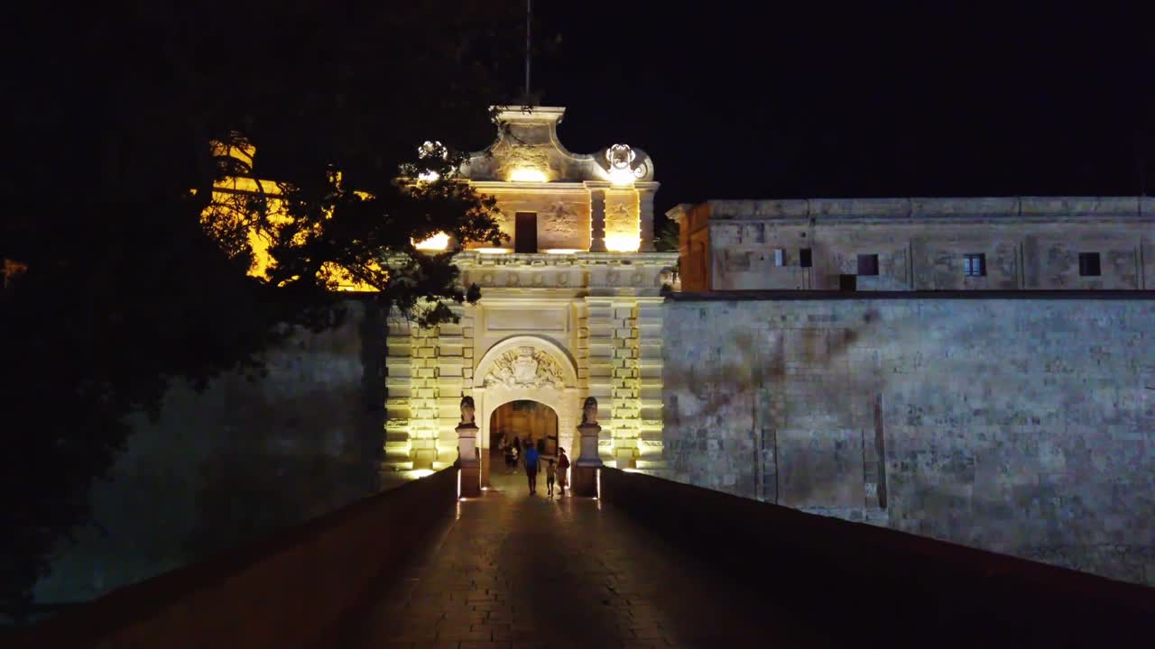Malta, Mdina the entrance of the gate at night.