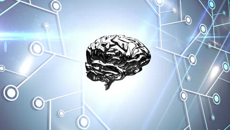 animación de un modelo cerebral 3d que gira sobre las conexiones del microprocesador