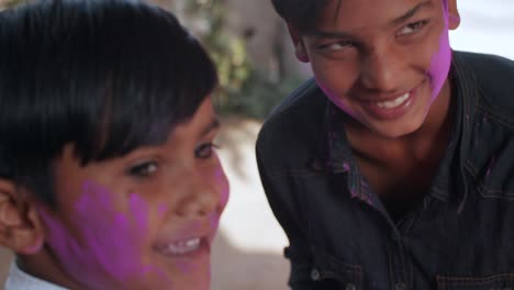 kids celebrating the hindu festival of holi in rajasthan, india