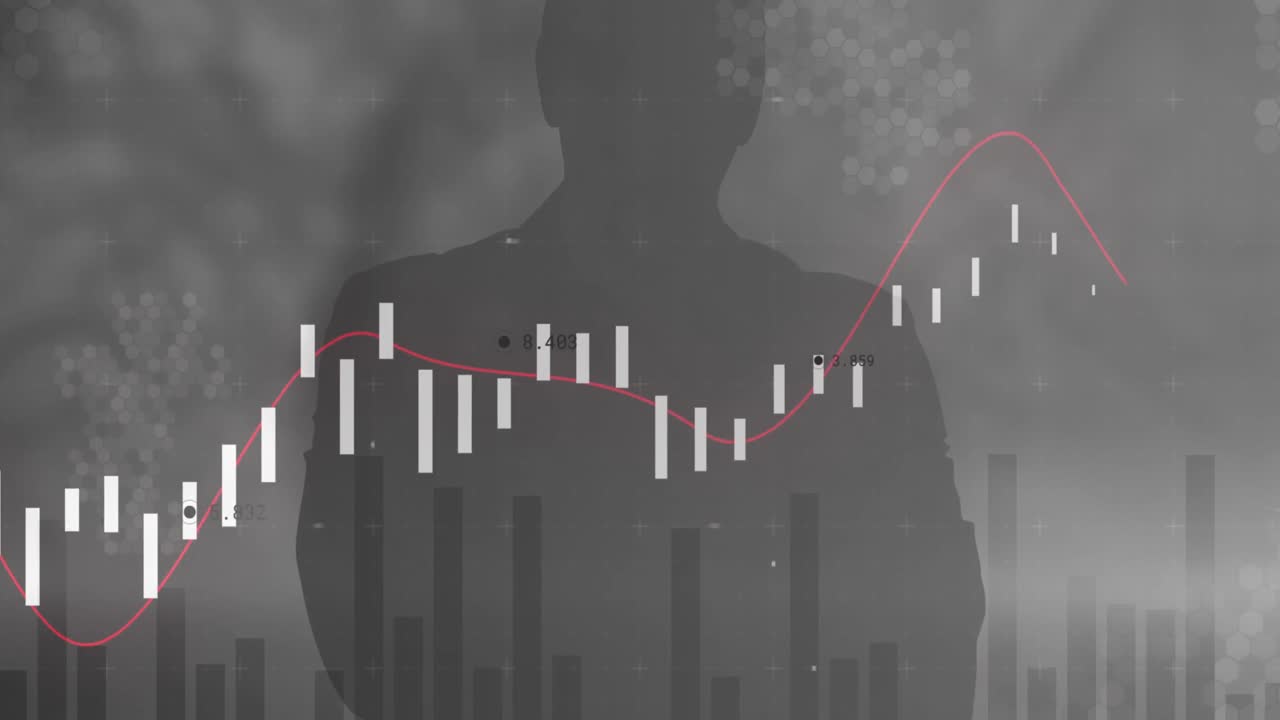 Animation of data processing over silhouette of man