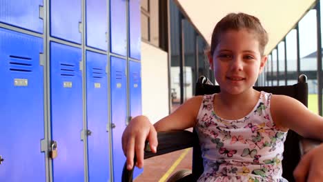 Portrait-of-handicapped-schoolgirl-sitting-on-wheelchair-4k