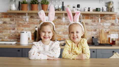 video portrait of two girl in the ears of rabbit