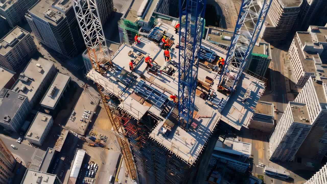 construcción de un rascacielos en una ciudad