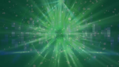 animación de círculos que giran sobre líneas brillantes sobre fondo verde