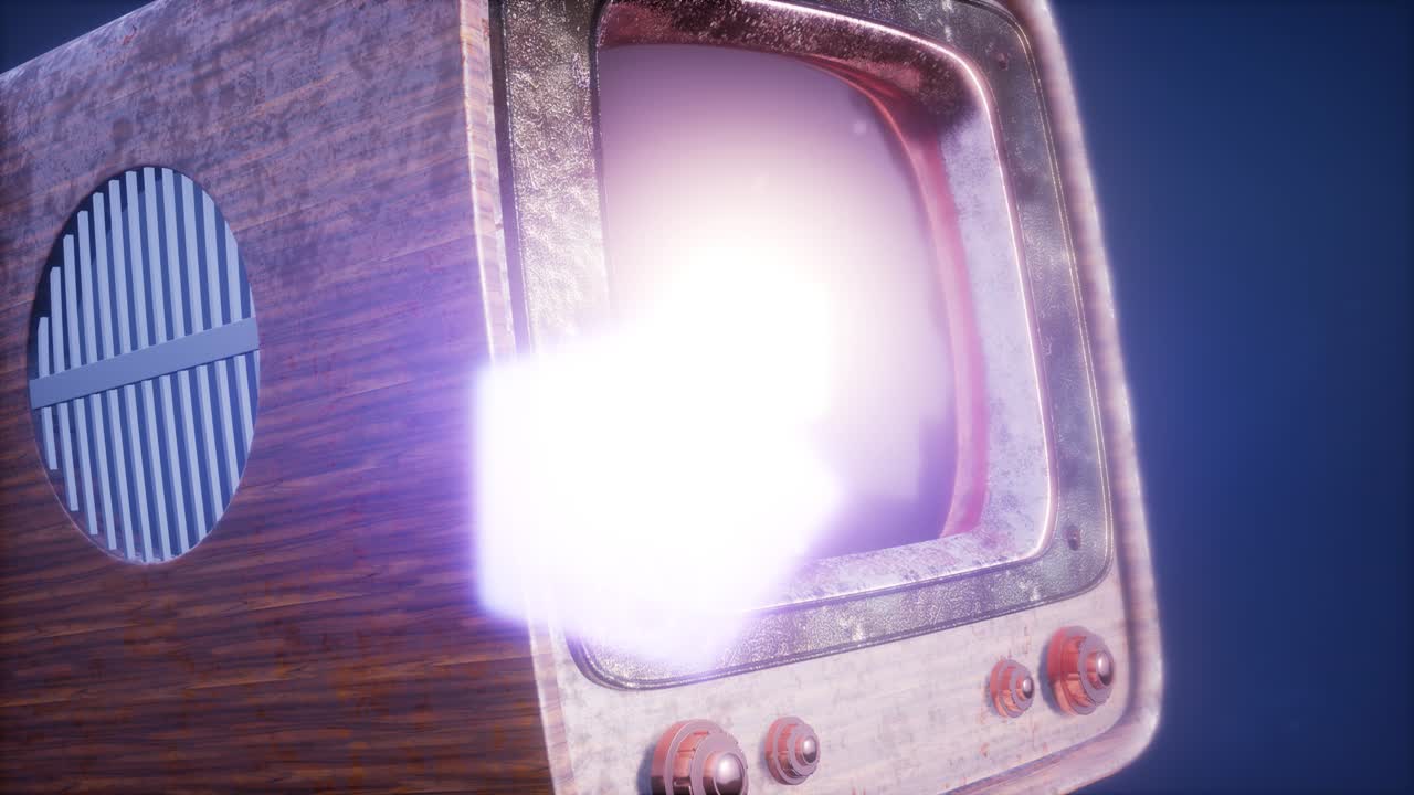 retro tv on blue sky background with light