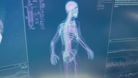 detailed coronavirus model on computer screen. futuristic laboratory research. close up on screen