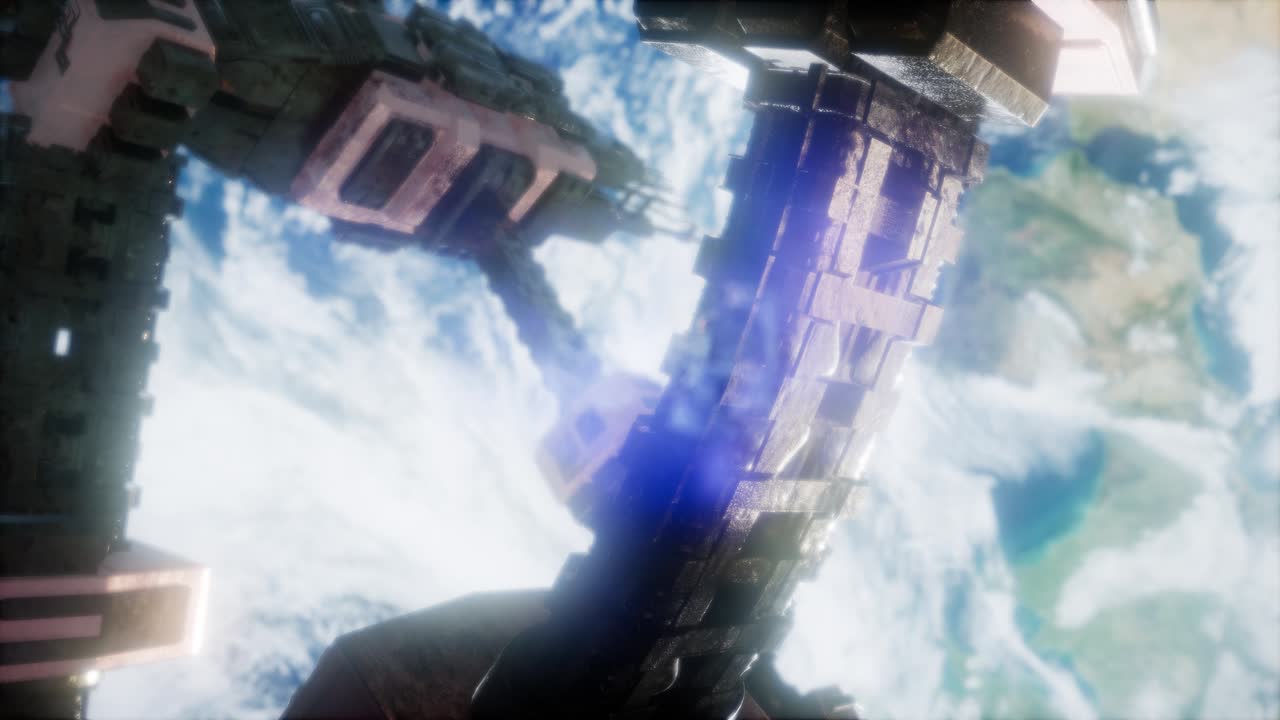 우주 정거장과 지구. 3d 애니메이션