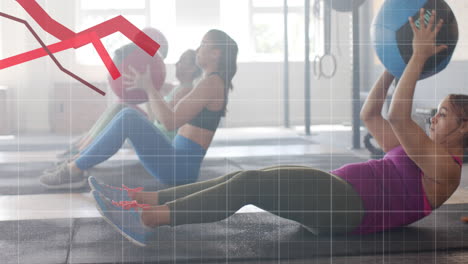 Animation-Von-Daten-Aus-Der-Graphenverarbeitung-Beim-Crosstraining-Verschiedener-Frauen-Mit-Medizinbällen-Im-Fitnessstudio