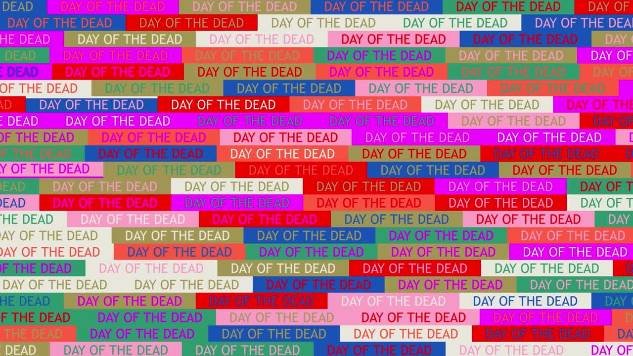 Day of the Dead. background. seamless pattern. loop mosaic animation. banner or backdrop with multicolored, flashing text icons. Halloween, Mexican day of the Dead