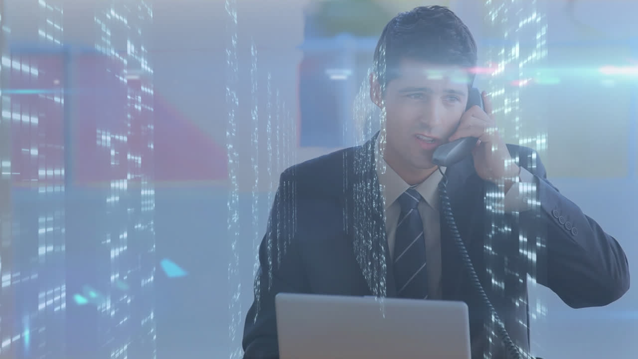 배경에서 데이터 처리를 통해 사업가의 애니메이션