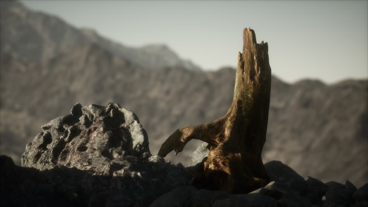 pino muerto en la roca de granito al atardecer