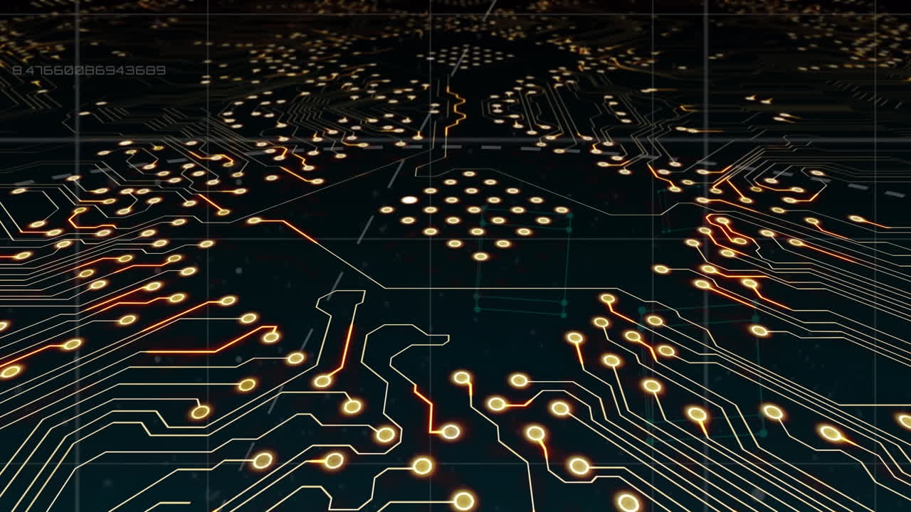 검은 바탕에 데이터 처리를 통해 마이크로프로세서 연결의 디지털 애니메이션