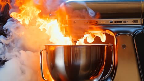 a kitchenaid mixer with flames coming out of it