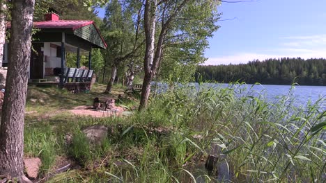 romantic lake with idyllic hut in finland