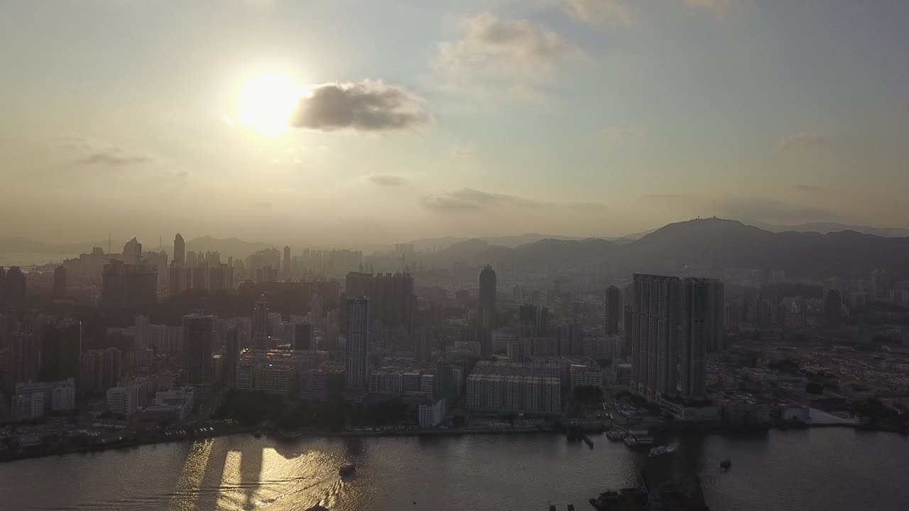 홍콩의 코울룬 구역의 공중 촬영