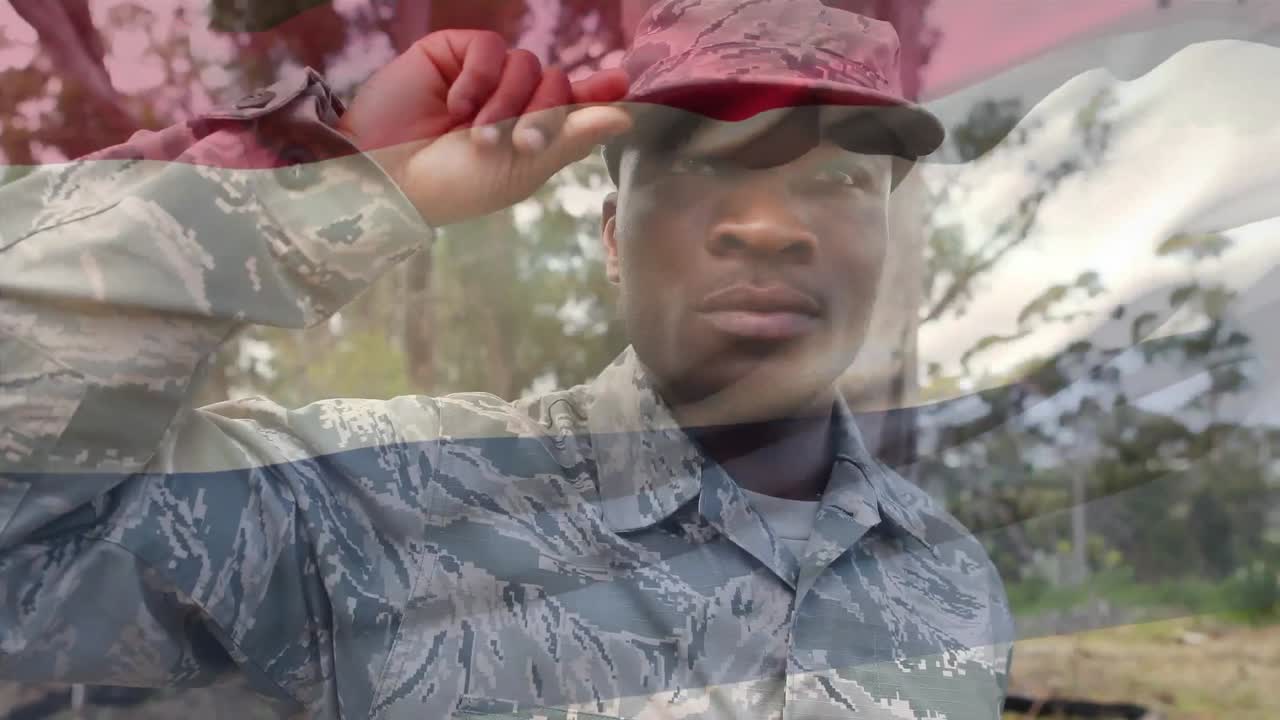 animación de la bandera de los países bajos sobre el soldado