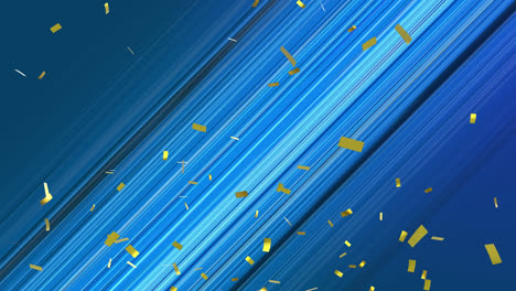 animation of confetti falling over gradient striped blue background