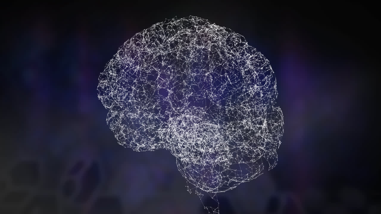 Cervello digitale che ruota su sfondo blu