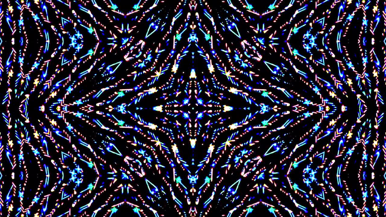 Krásný abstraktní kaleidoskop, který září, zářivé světlo, které reguluje jemné pohyby