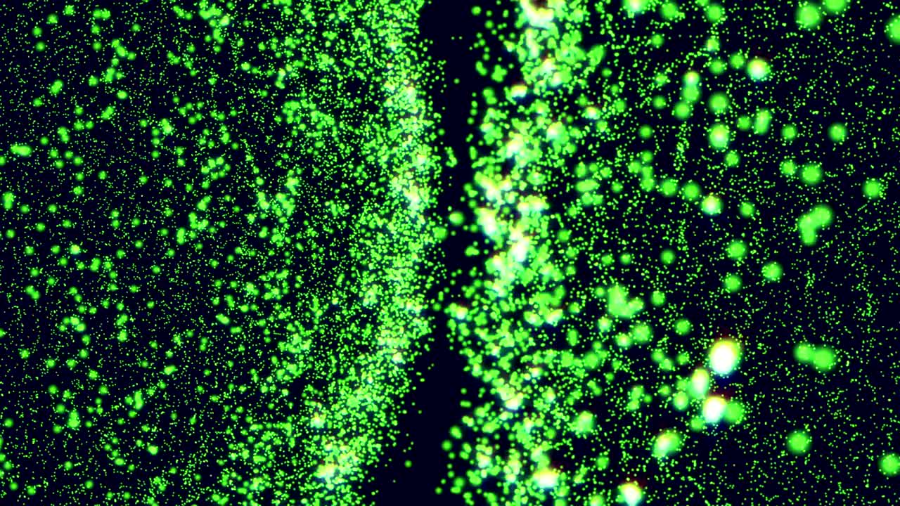 Abstract digital background with moving and flicker particles on black background.