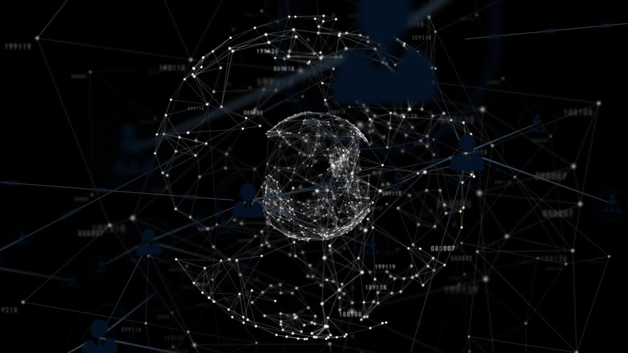animación de redes de conexiones con iconos en todo el mundo sobre fondo negro