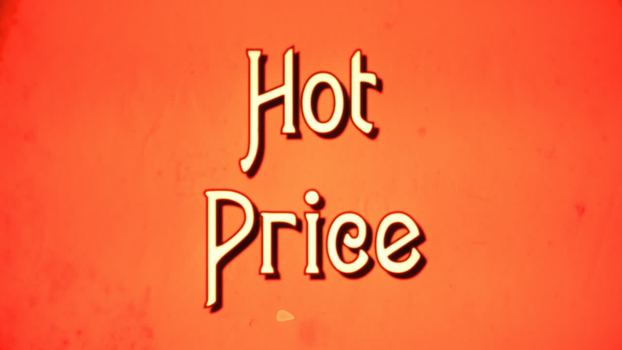 문자 메시지, 멋진 레트로 글 ⁇ , 1970년대 손상된 영화 스타일, 문자 확대 애니메이션으로 나타납니다: 뜨거운 가격