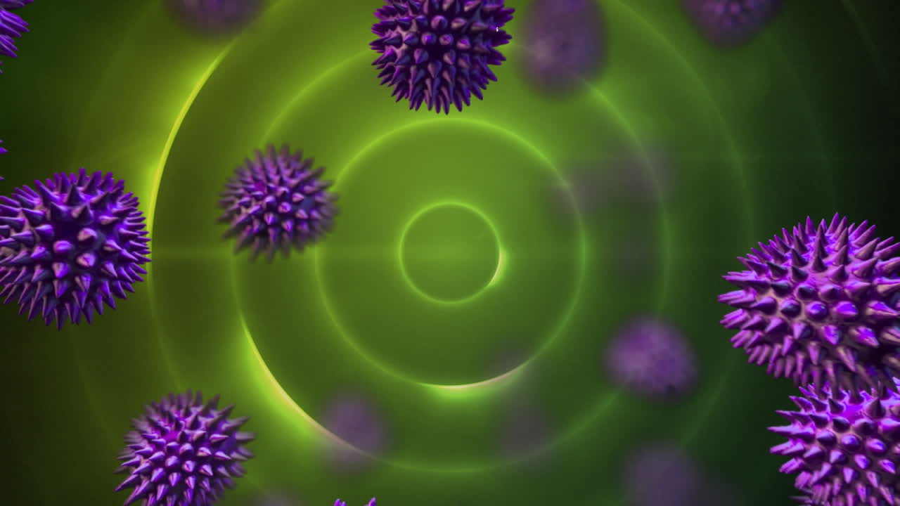 animación de virus púrpura sobre círculos amarillos